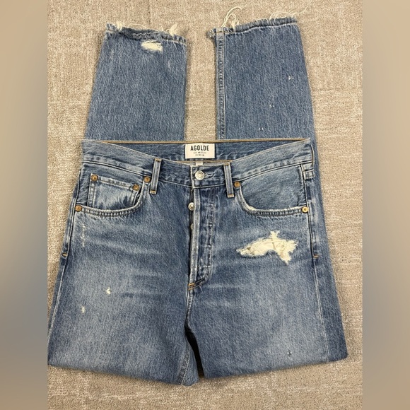 Agolde Jamie High Rise Distressed Button Fly Casual Womens Blue Jean Size 27 - Picture 1 of 9